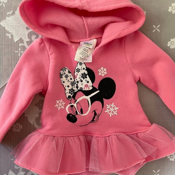 Disney Other - DISNEY Baby Hooded Sweatshirt 6/9 Month Pink Minnie Mouse Ruffle With Tulle